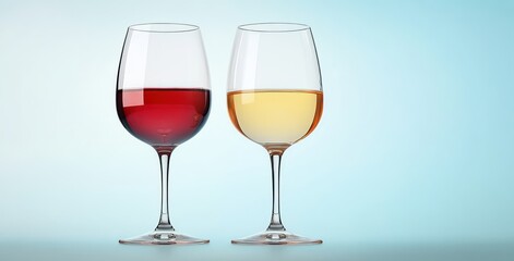 Two Wine Glasses Red and White Wine Minimalistic Composition Soft Lighting