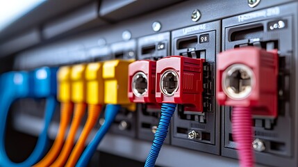 Naklejka premium Close-up of colorful electrical connectors