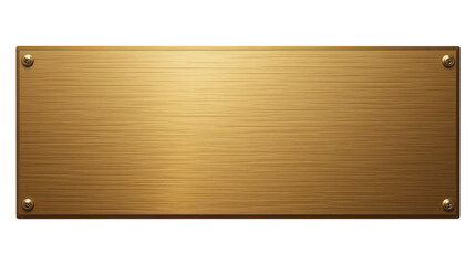 Golden Blank Metal Nameplate or Plaque Cut Out Isolated on Transparent PNG Background.
