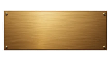 Golden Blank Metal Nameplate or Plaque Cut Out Isolated on Transparent PNG Background.