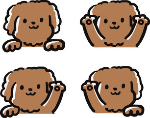 手描き風　かわいいトイプードル(上半身)のイラストセット