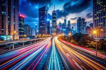 Obraz premium Long Exposure Light Trails Cityscape Night Photography Background