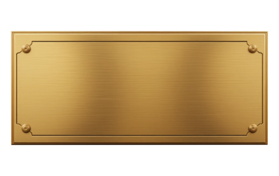 Golden Blank Metal Nameplate or Plaque Cut Out Isolated on Transparent PNG Background.