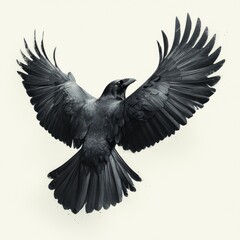 Fototapeta premium Detailed Flying Raven Mid-Flight Modern Art Minimalist Design