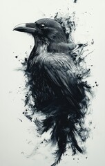 Fototapeta premium Dynamic Minimalist Illustration of a Black Raven in Flight on White Background