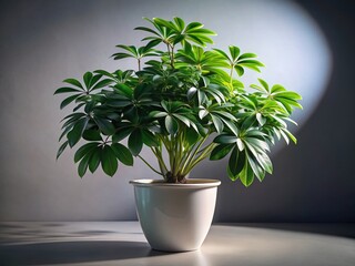 Obraz premium Low Light Photography: Schefflera Arboricola Houseplant in White Pot