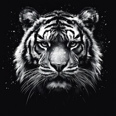 Obraz premium Abstract Tiger Head Illustration in Black and White on White Background
