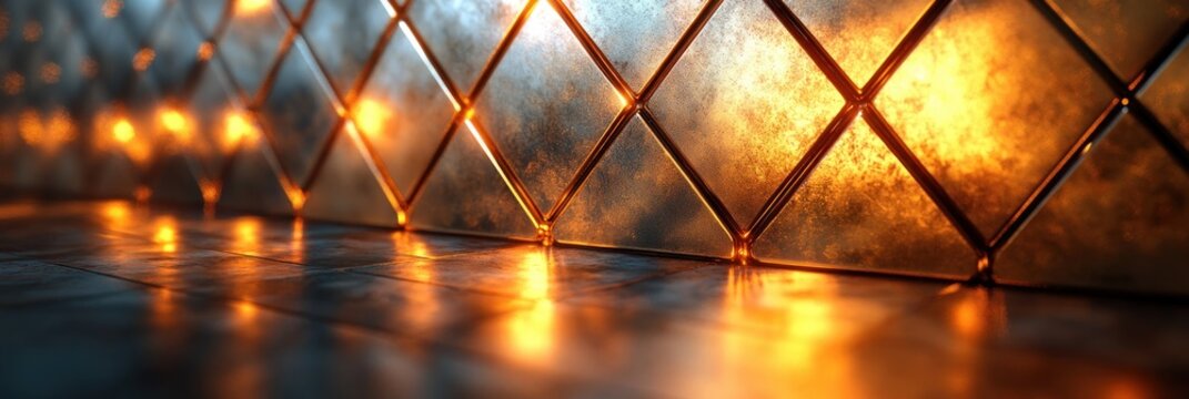 Luxurious Diamond Patterned Golden Metal Texture with Soft Lighting and Reflective Surface 3D Rendering