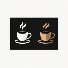 Two coffee cups with steam on a contrasting black background showcasing the warm colors of a light brown cup and a white cup, representing the joy of enjoying a hot beverage