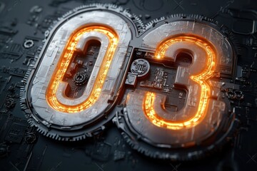 Obraz premium Mechanical 2025 Numbers with Gears and Neon Lights for New Year Celebration
