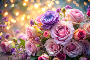 Rose Bouquet with Bokeh Lights and Floral Accents