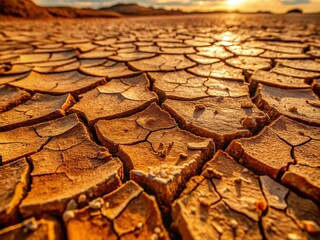 Macro Shot of Dried Earth Texture, Flat Lay, Desert Surface Detail
