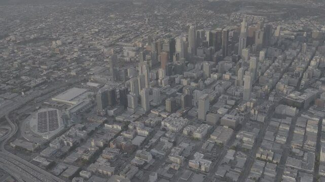Aerial view of Downtown Los Angeles with the LA Convention Center and Dodger Stadium visible in the background - SLog3
