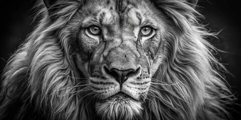 Fototapeta premium Majestic Black and White Lion Face Macro Photography - Wildlife Close-Up