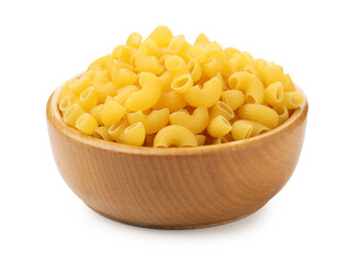 Raw horns pasta in bowl isolated on white