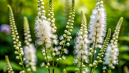 Fototapeta premium White Spirea Flowers in Lush Green Garden