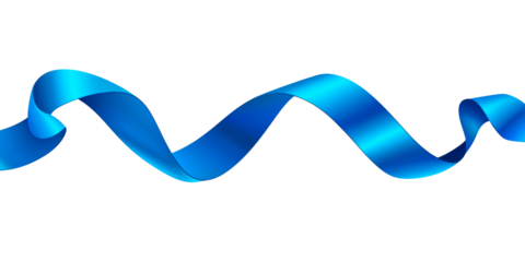 A vibrant blue ribbon sways gracefully isolated on transparent background