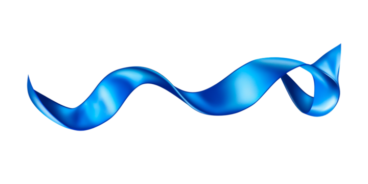 A vibrant blue ribbon flows elegantly isolated on transparent background