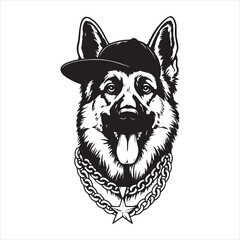 Cool German Shepherd Dog – Hip Hop Style with Cap and Chain