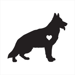 German Shepherd Couple Silhouette – Heart-Shaped Design for Logos & Prints