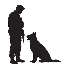 Military Soldier and German Shepherd Silhouette - K9 Loyalty and Service