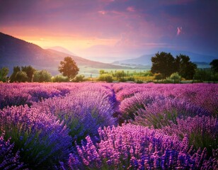 Fototapeta premium Soft-focus dreamy field of lavender swaying in the wind