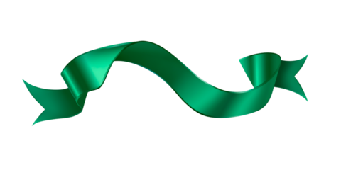 A smooth and elegant green ribbon swirls isolated on transparent background
