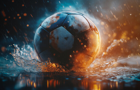 Football sport wallpaper background. Soccer ball close up. Spotlight cinematic scene for sports background.