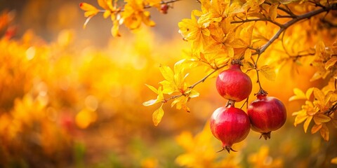 Miniature Pomegranate Tree with Yellow Autumn Leaves - Tilt-Shift Photography