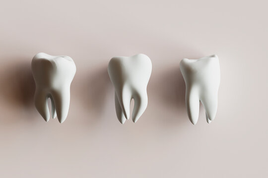 3D render of a molar tooth surrounded by dental tools