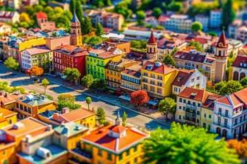 Naklejka premium Miniature World: Aerial Cityscape, Tilt-Shift Photography, Google Earth Inspired