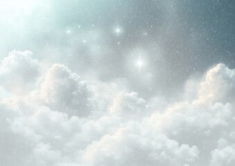 Dreamy Starry Sky Fluffy Clouds and Shimmering Stars Background Material Silver
