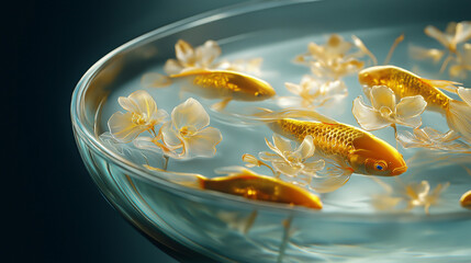 gold fishes swimming in fish glass