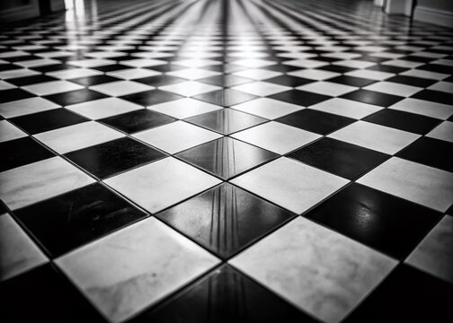 Minimalist Black and White Freemason Checkerboard Pattern Stock Photo