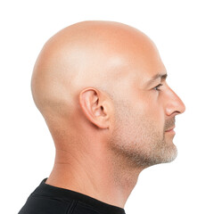 Fototapeta premium close up side view of bald man with sharp and clear details, showcasing his facial features and skin texture