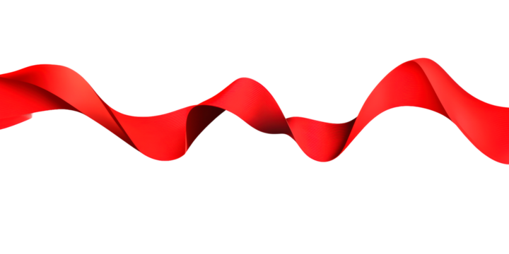Flowing red ribbon creating a dynamic shape isolated on transparent background