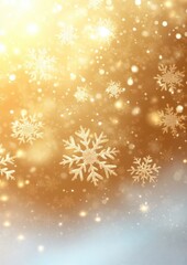 Golden Winter Landscape with Snowflakes and Fluffy Snow Falling Background