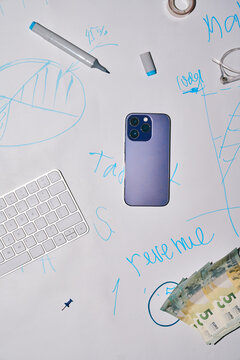 Business Planning Workspace with Smartphone and Financial Notes