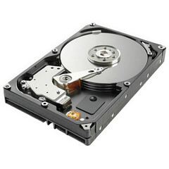 An intricate close-up view of an internal hard drive, showcasing its spinning platter and mechanical components, highlighting the technology of data storage.