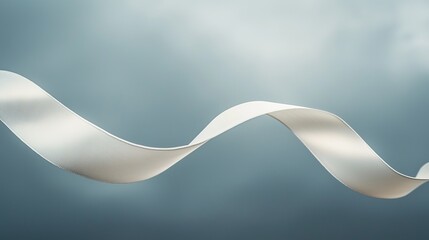 Ribbon flowing gently in soft gray skies, subtle ethereal lighting creating a serene glow, representing collective grief and hope, minimalist style