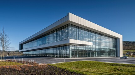Obraz premium Modern office building exterior on sunny day