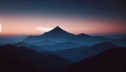 Elegant mountain peak silhouette under a smooth sky transition from dusk to night.