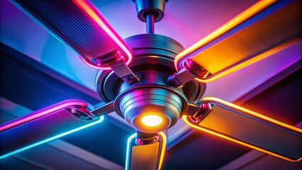 Fototapeta premium Modern Ceiling Fan with Neon Accent Lighting - Interior Design Stock Photo