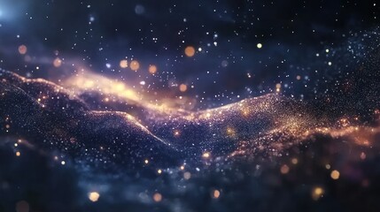Glowing particle waves in dark space, resembling cosmic landscape