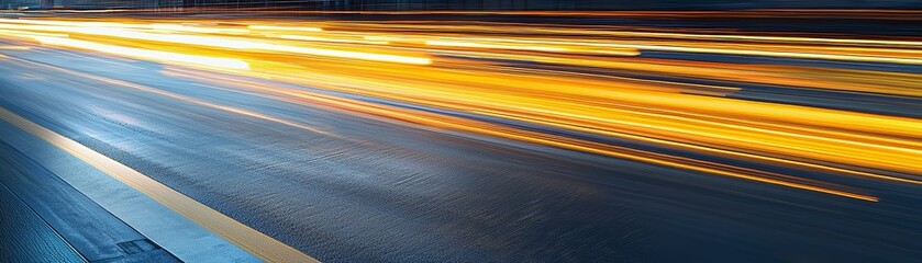 Long airport runway drenched in early light, gold streaks blending into steel gray pavement, ethereal sky transitioning from dark navy to bright yellow