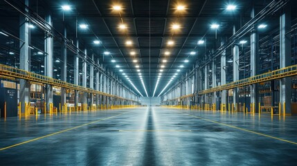 Obraz premium Empty warehouse interior, illuminated