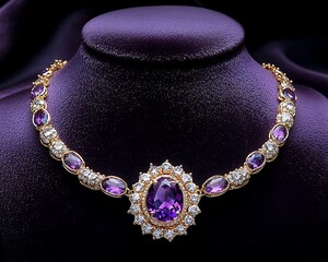 Affectionate Purple Charm Elegant Purple Gemstone Necklace on Black Display