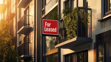 Obraz premium Apartment Building with 'for Leased' Sign on Balcony Shows Rental Success