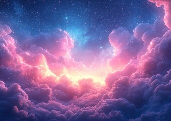 Fototapeta premium Fluffy Pink Clouds and Stars Dreamy Background Material