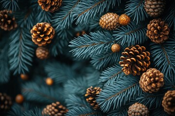 Christmas Tabletop Decoration with Pine Branches and Pine Cones for a Rustic Holiday, Merry Christmas and Happy New Year Celebration